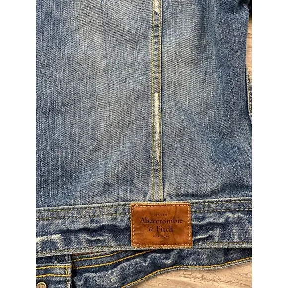 Abercrombie & Fitch New York Jean Jacket Denim Distressed Women’s Size Large - Picture 6 of 6
